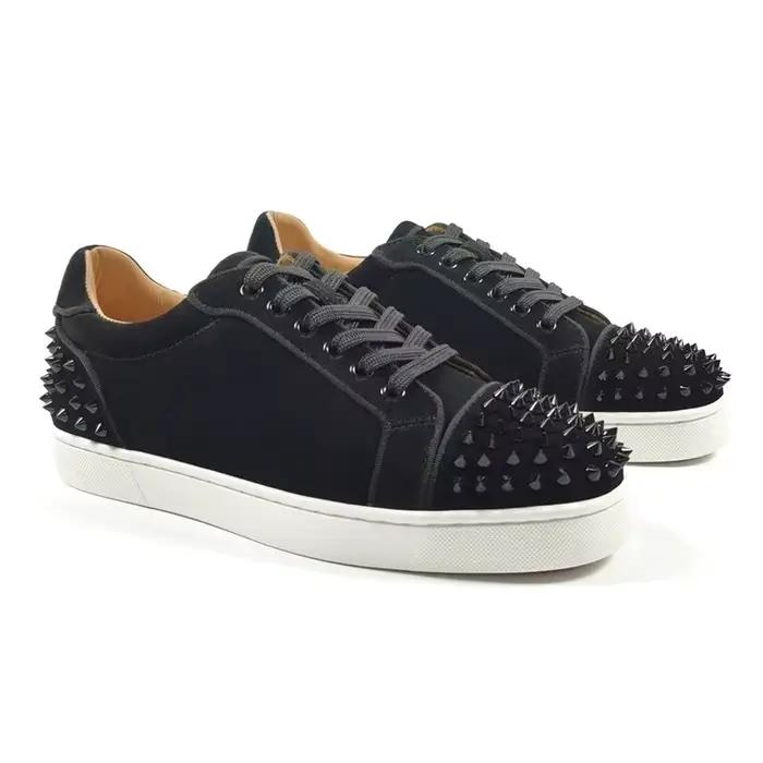Hommes de luxe mode fête discothèque pointes chaussures cloutées à lacets appartements rivets chaussure noir élégant
