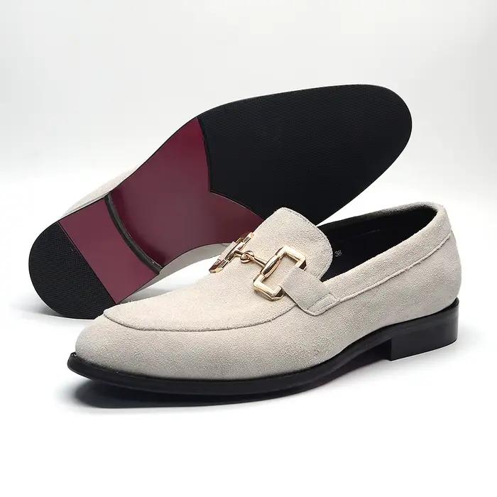 Chaussures habillées pour homme en daim de vache, style mocassins, avec boucle en forme de mors, beige et noir, pour mariage, soirée, chaussures formelles pour homme, mocassins hommes