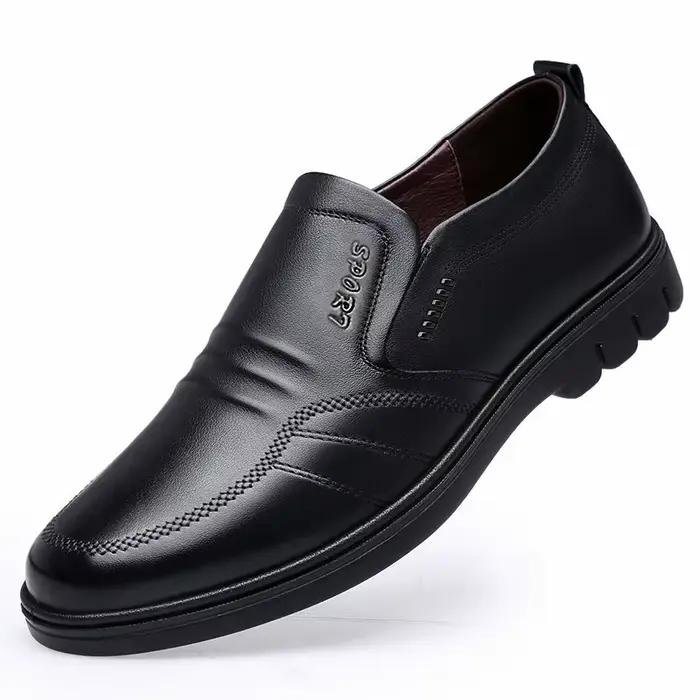Chaussures d'affaires pour hommes en cuir souple, confortables, à enfiler, décontractées, respirantes, antidérapantes, à talon plat, bout rond, semelle extérieure en EVA