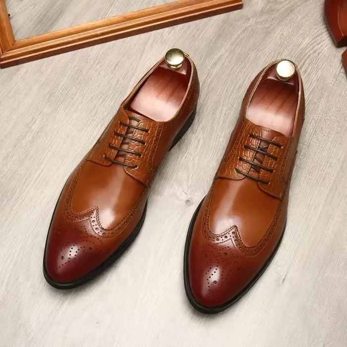 Chaussure formelle homme, à lacets anglais, respirante, en peau de vache. Bullock, pour le travail, taille 46, chaussures de mariage