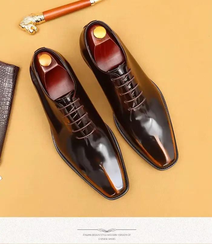 Derby – chaussures de mariage en cuir verni brillant pour hommes
