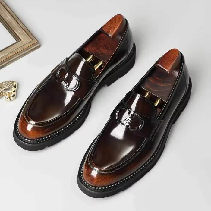 Chaussures en cuir véritable JMH pour hommes bout rond semelles caoutchouc pour mariage et cérémonies formelles