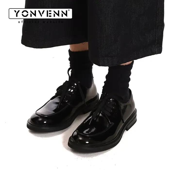 Chaussures formelles en cuir laqué pour hommes rétro classique affaires chaussures habillées formelles décontractées style cleanfit chaussures Oxford à lacets marron