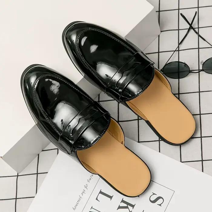 Mocassins Penny Loafers Homme Tendance Noir et Blanc en Cuir Verni Décontractés Respirants à Enfiler pour la Conduite