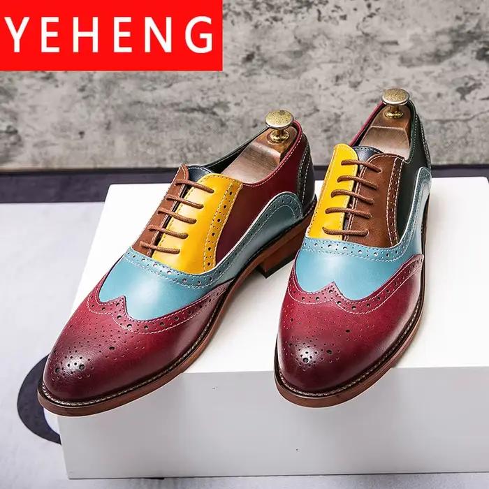 Chaussures Oxford en cuir à lacets pour hommes, chaussures plates décontractées, chaussures provoqué d'affaires, chaussures de fête de mariage, chaussures de loisirs colorées, grande taille, mode
