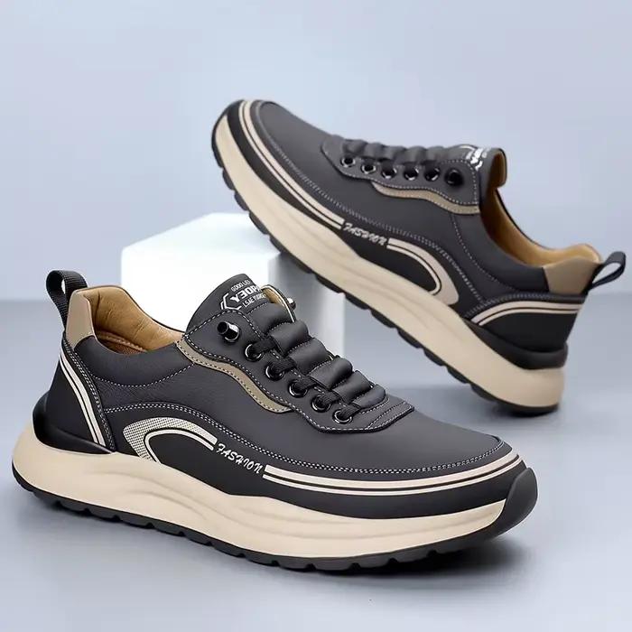 Chaussures en cuir pour hommes, semelle souple et épaisse, légères, antidérapantes, décontractées, Surface en PU, baskets simples imperméables