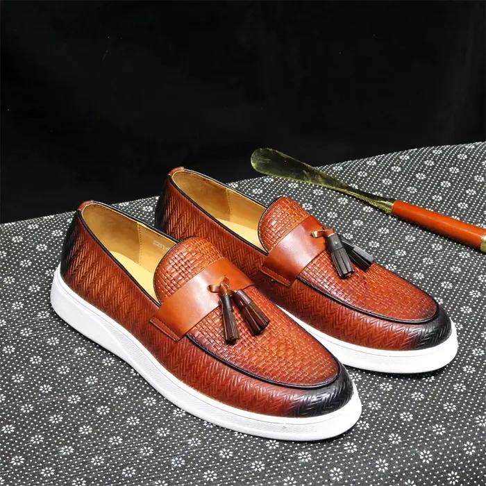 Mocassins à semelle plate en cuir véritable pour hommes