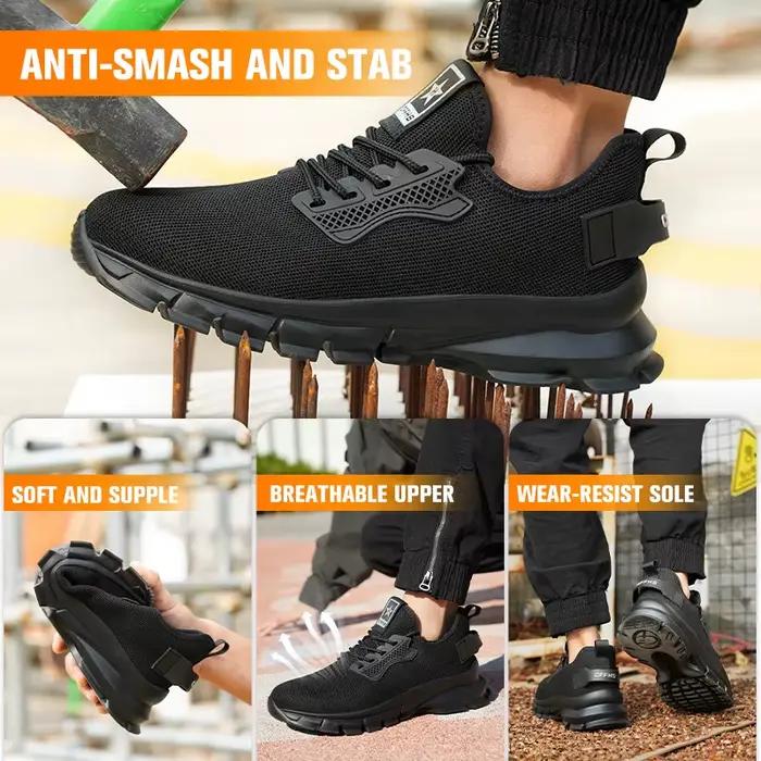 Chaussures de sécurité légères pour hommes 2026 avec embout en acier – Baskets de travail protectrices anti-écrasement et anti-perforation – Chaussures indestructibles
