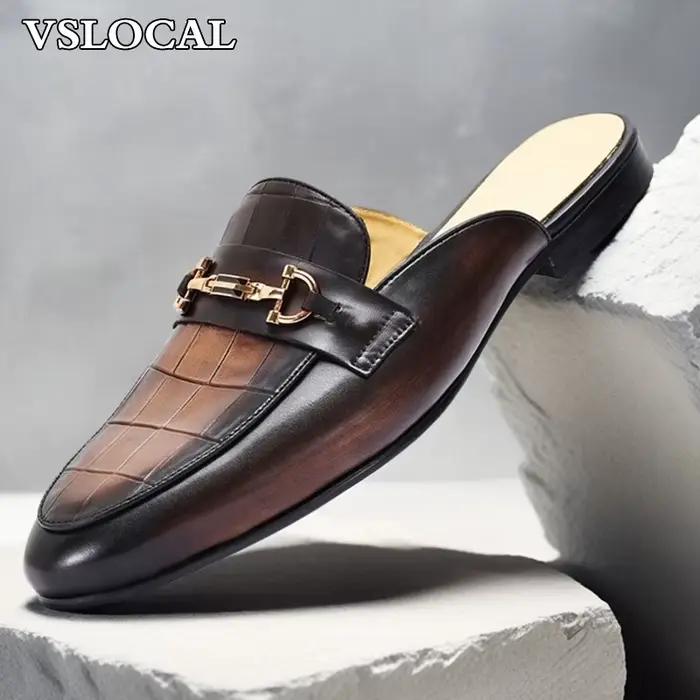 Marque de luxe hommes chaussures en cuir véritable imprimé CROCO 4 couleurs décontracté hommes chaussures habillées été confortable demi chaussures hommes