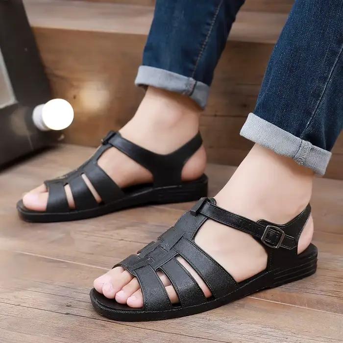 Sandales pour hommes, été, caoutchouc, Vietnam, plastique, nostalgiques, classiques, vintage, chaussures de plage pour papa d'âge moyen