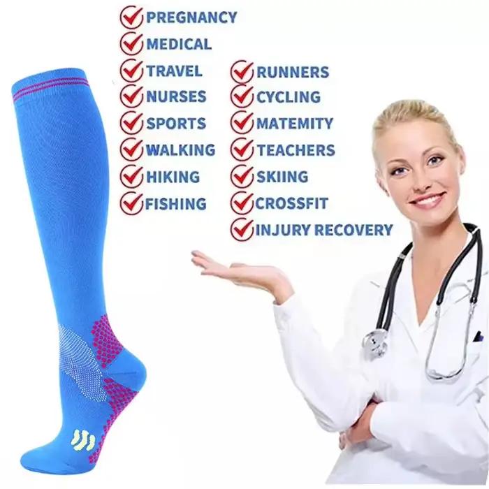 Chaussettes de compression sportives, absorbant les chocs, antidérapantes, pour varices, absorbant l'humidité et la transpiration, pour la course à pied et le cyclisme