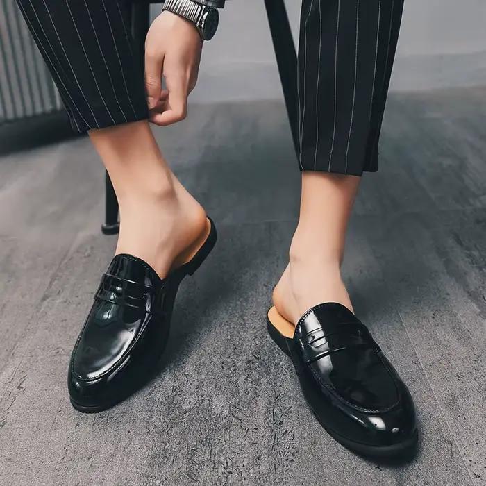 Mocassins Penny Loafers Homme Tendance Noir et Blanc en Cuir Verni Décontractés Respirants à Enfiler pour la Conduite