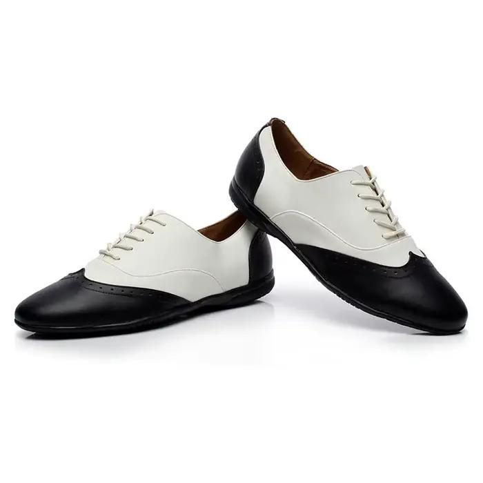 Chaussures de danse latine homme professionnelles en cuir blanc et noir pour salsa et tango grandes tailles occasions spéciales