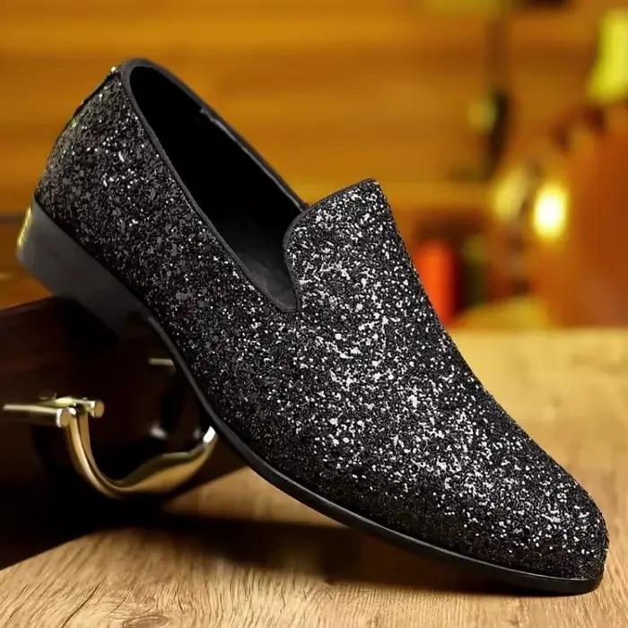 Hommes chaussures de fête formelles mocassins de luxe or argent paillettes chaussure de mariage sans lacet pour partie et occasions spéciales