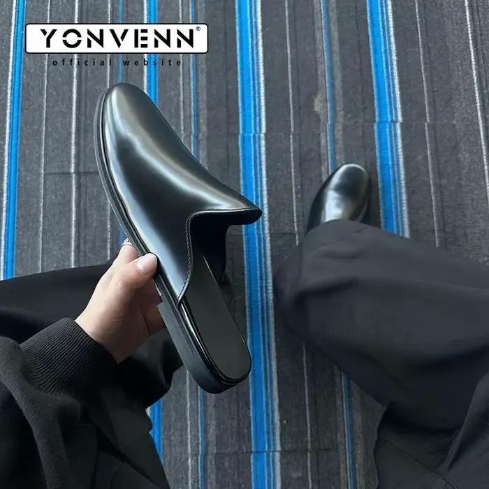 Mules d'hôtel pour hommes en cuir de vache, pantoufles brillantes à l'huile fumée, confort de repos pour usage domestique et loisirs, styles paresseux pour hommes, occasions spéciales à la maison