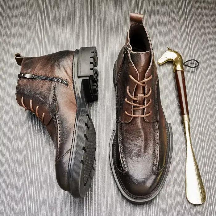 Bottes rétro en cuir pour hommes