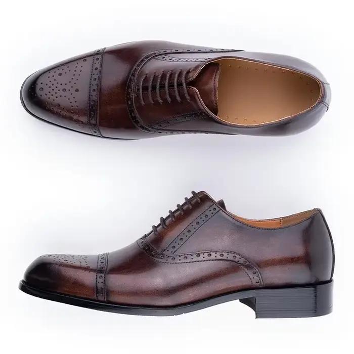 Chaussures de mariage Oxford en cuir véritable italien pour homme