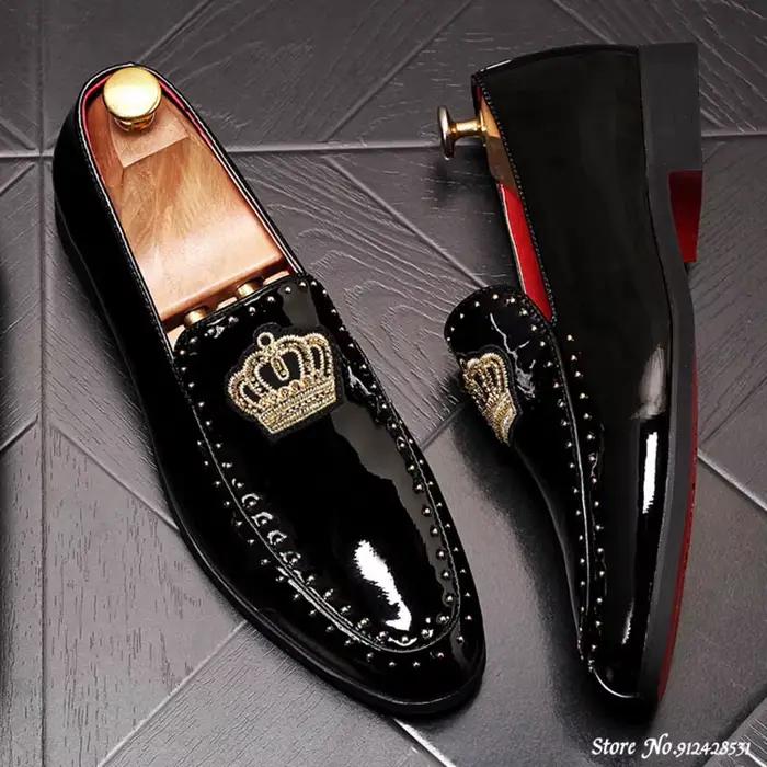 Designer marque chaussures décontractées hommes grande-bretagne couronne broderie Rivet Oxford robe de retour de mariage bal mocassins Sapato Social Zapatos