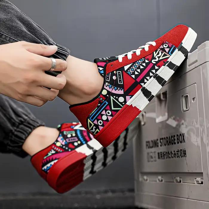 Nouvelles Chaussures de Skateboard Tendance pour Hommes – Baskets Décontractées Antidérapantes en Toile à Motifs pour la Marche en Extérieur – Zapatos Sportifs pour Homme