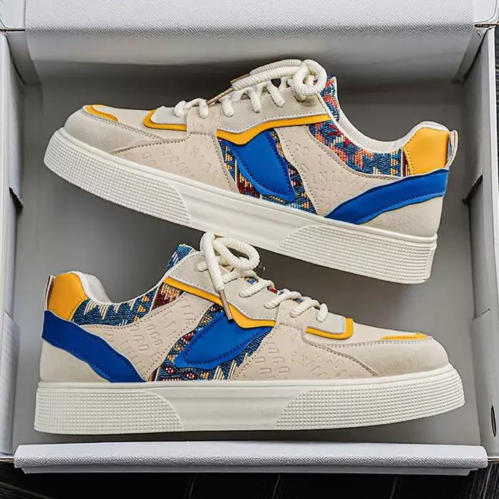 Baskets plateforme vintage pour hommes - Chaussures décontractées basses à imprimé tribal ethnique