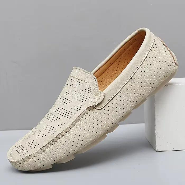 Mocassins d'été en cuir véritable pour homme, chaussures de conduite plates et décontractées, grande taille 45 46 47, de haute qualité
