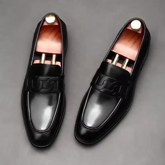 Chaussures en cuir de haute qualité avec boucle métallique pour hommes, chaussures de ville en cuir véritable de luxe, chaussures de mariage pour marié