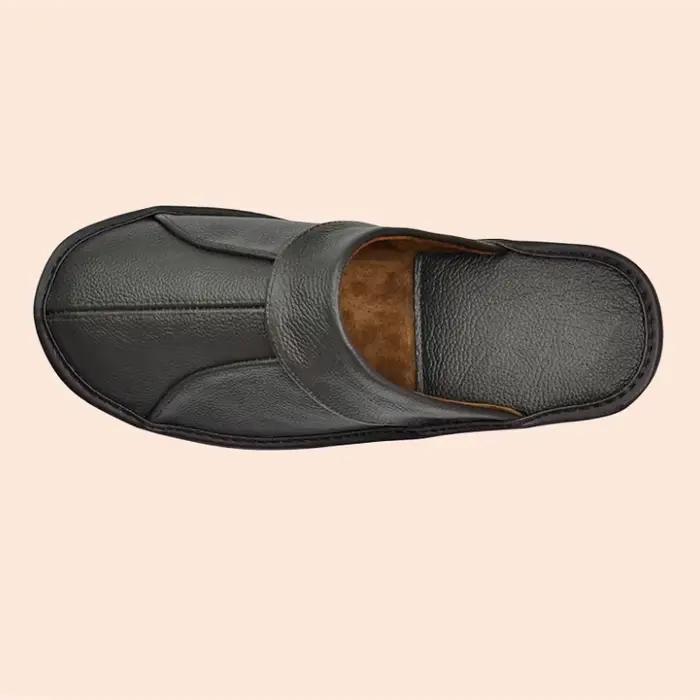 Chaussons de Confort Premium pour Hommes en Cuir Véritable Noir