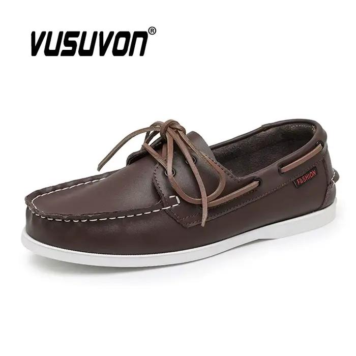 Chaussures bateau pour hommes en cuir de vache véritable