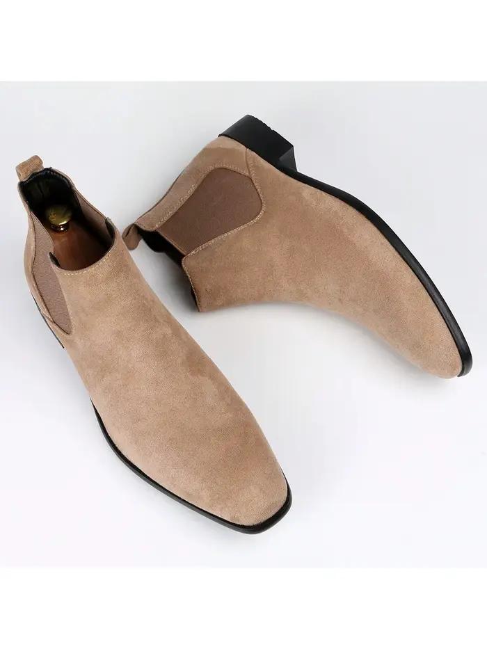 Bottes classiques à double élasticité pour hommes, pointu, faible talon, fausse fourrure, printemps automne, fait main, faux daim, PVC, occassions professionnelles et détente