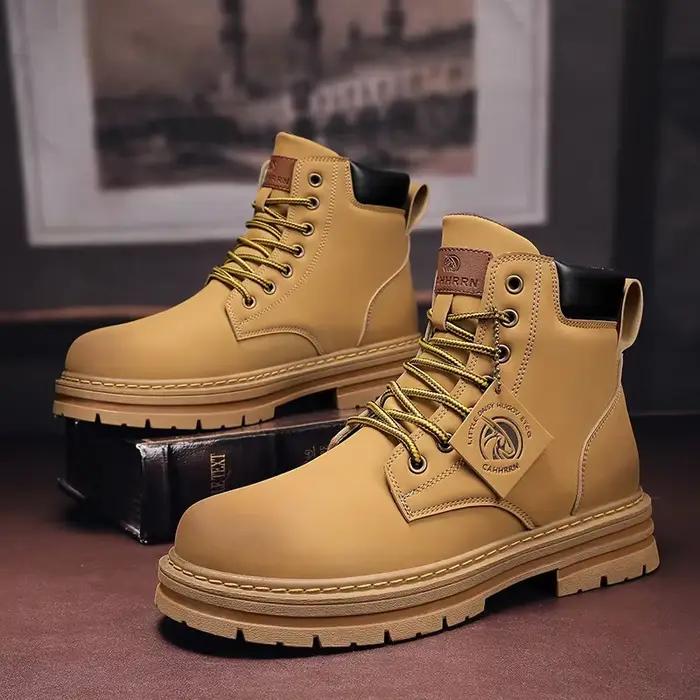 Bottes hautes chaussures en cuir pour hommes mode moto bottines