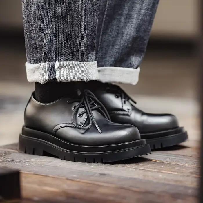 Chaussures Derby vintage noires pour hommes MADEN semelles épaisses confortables pour homme occasionnels quotidiennes robustes et durables