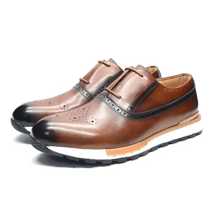 Baskets pour hommes chaussures en cuir de vache véritable Oxford Brogue luxe concepteur 2 œillets à lacets automne hiver