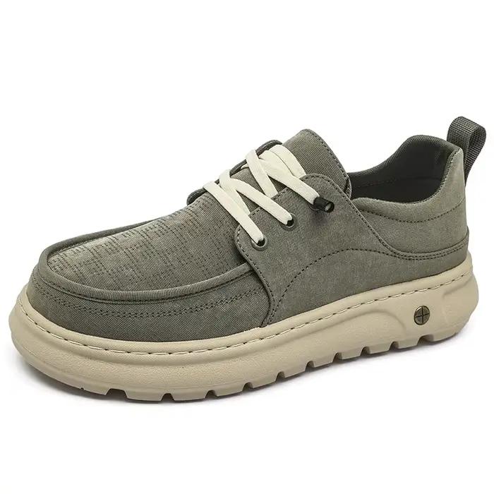 Chaussures décontractées pour hommes en daim kaki avec empiècements
