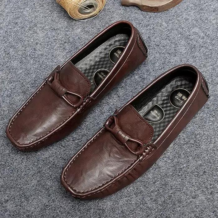 Mocassins respirants en cuir faits à la main, chaussures décontractées pour hommes, chaussures de marche d'affaires, de conduite en plein air, mocassins plats à enfiler