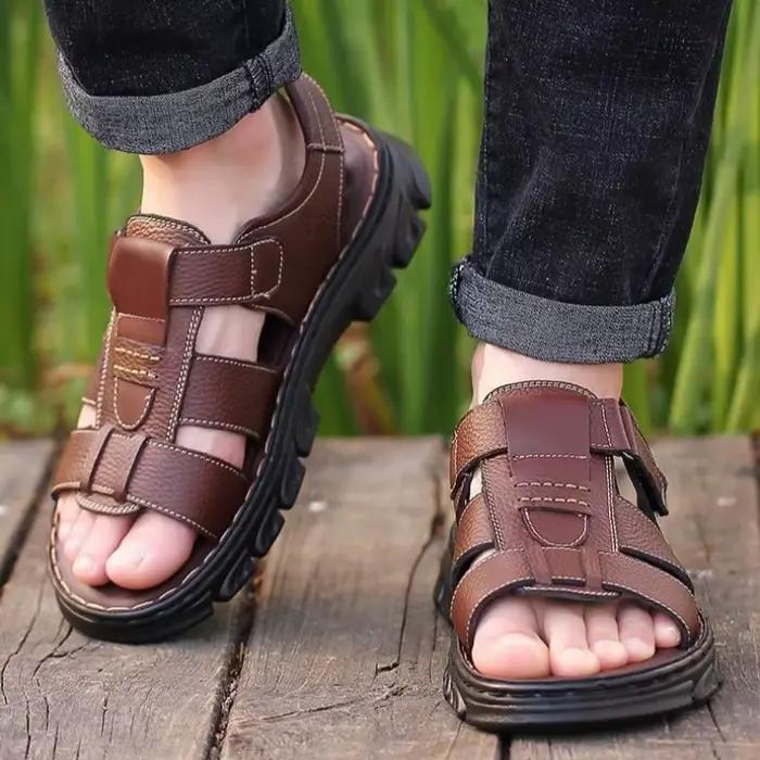 Sandales classiques pour hommes, nouvelles chaussures de plage, sandales romaines rétro pour hommes, sandales en cuir véritable, sandales de sport à la mode pour hommes, taille 38-46