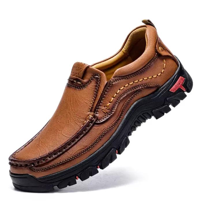 Chaussures de marque pour hommes, chaussures décontractées en cuir véritable de haute qualité, chaussures plates confortables pour hommes d'affaires, chaussures de travail en plein air pour hommes