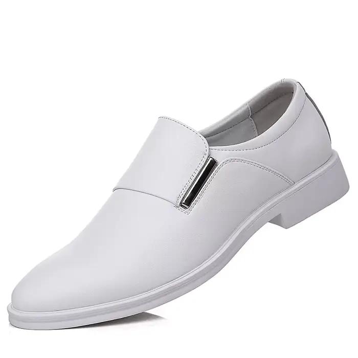 Chaussures habillées élévatrices pour hommes, Style britannique, bout pointu, cuir de vache, Oxfords blancs souples, chaussures d'affaires formelles, nouvelle collection 2025