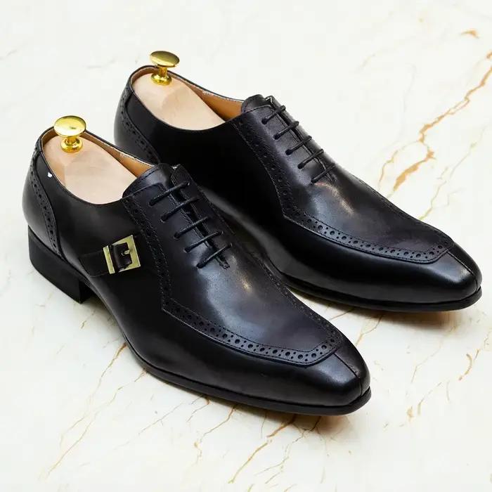 Chaussures provoqué pointues en cuir véritable pour hommes