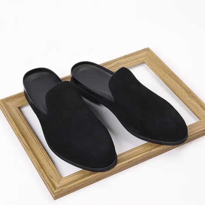 Mocassins à enfiler pour hommes, demi-pantoufles sans dos, Style été 2025, en cuir mat, chaussures décontractées faciles à porter, semelle en caoutchouc, chaussures pour adultes