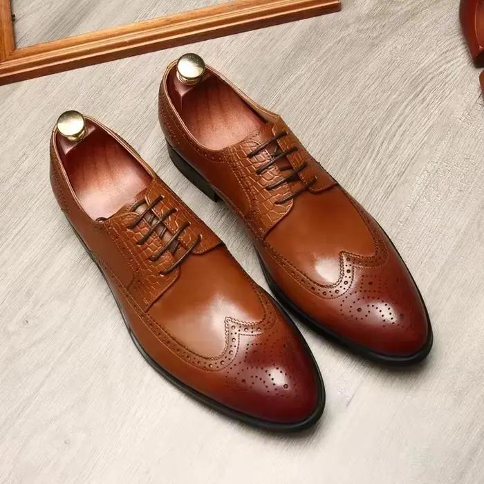 Chaussure formelle homme, à lacets anglais, respirante, en peau de vache. Bullock, pour le travail, taille 46, chaussures de mariage