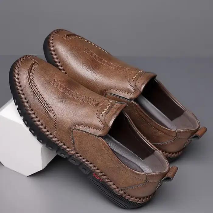 Chaussures à enfiler en cuir véritable cousues à la main pour hommes