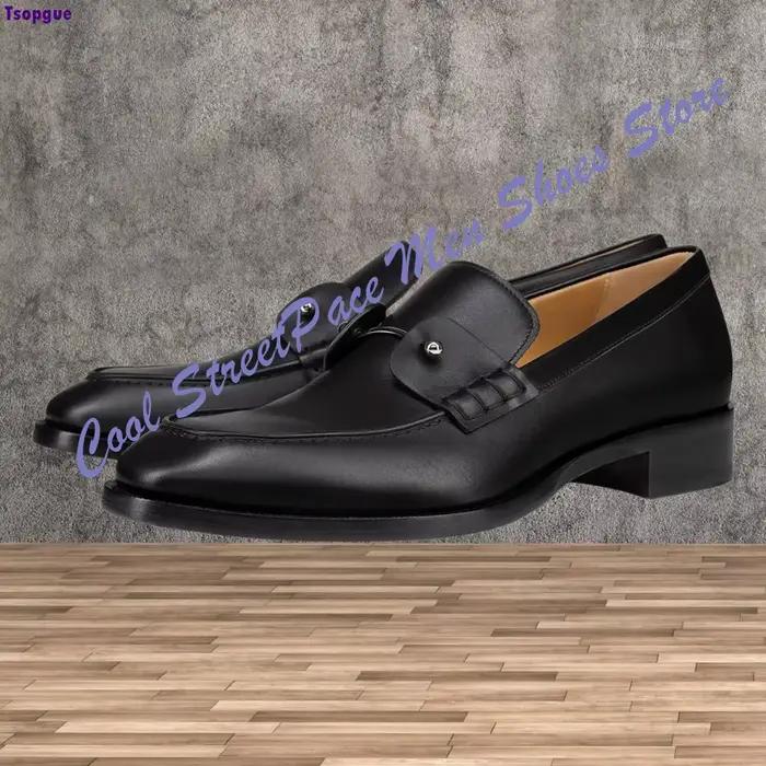 Mocassins Penny en métal pour hommes, marron et noir, en cuir lisse, à bout carré, à enfiler, chaussures habillées formelles pour le bureau et les affaires