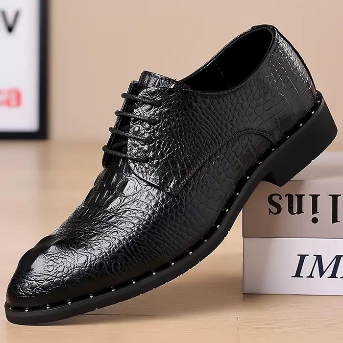 Chaussures habillées pour hommes d'affaires en cuir formel à lacets toutes saisons confortables pour mariage et affaires décontractées durables