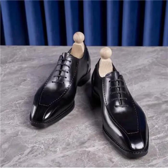 Oxfords marron noir pour hommes, chaussures d'affaires formelles en cuir véritable, chaussures habillées Vintage pour hommes