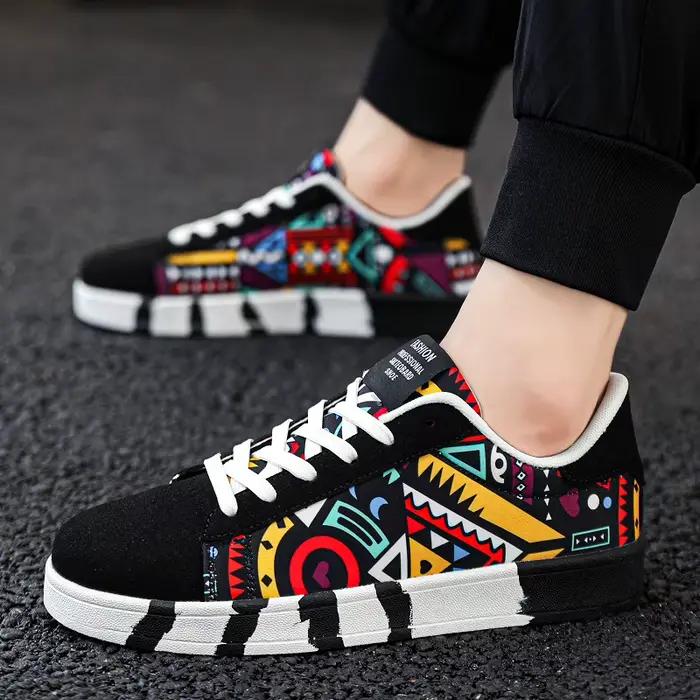 Nouvelles Chaussures de Skateboard Tendance pour Hommes – Baskets Décontractées Antidérapantes en Toile à Motifs pour la Marche en Extérieur – Zapatos Sportifs pour Homme