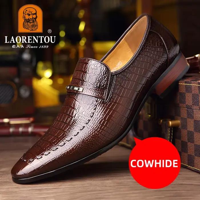Chaussures d'affaires britanniques en cuir véritable pour hommes