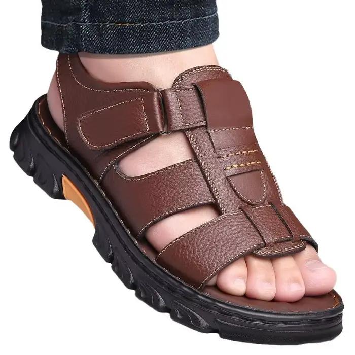 Sandales classiques pour hommes, nouvelles chaussures de plage, sandales romaines rétro pour hommes, sandales en cuir véritable, sandales de sport à la mode pour hommes, taille 38-46