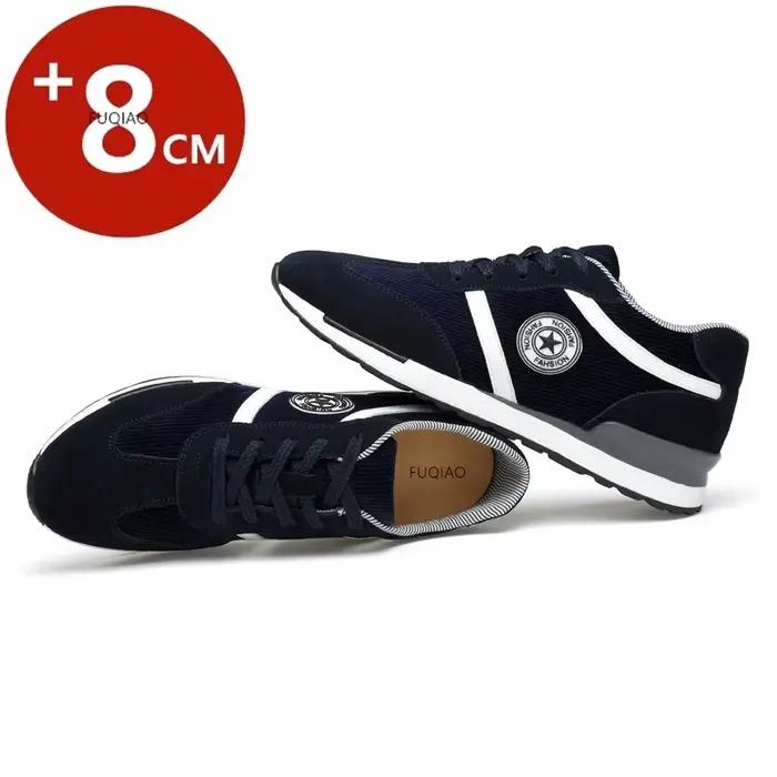 Chaussures hautes FUQIAO 8 cm pour hommes, chaussures de sport respirantes, daim de vache, plateforme, pointure 37-44, bleu et gris, occasions sportives et décontractées