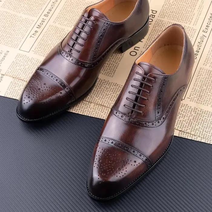 Chaussures de mariage Oxford en cuir véritable italien pour homme
