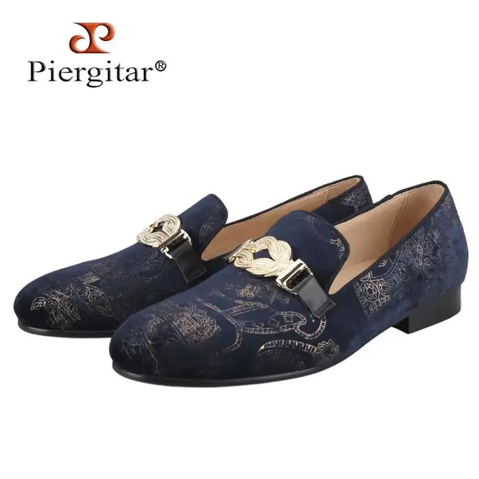 Piergitar-Mocassin en velours imprimé cachemire pour homme